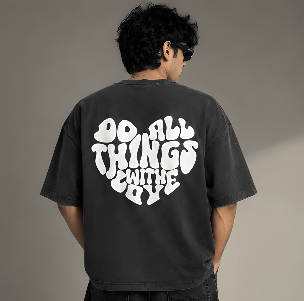 All Things With Love Black Oversized Tshirt