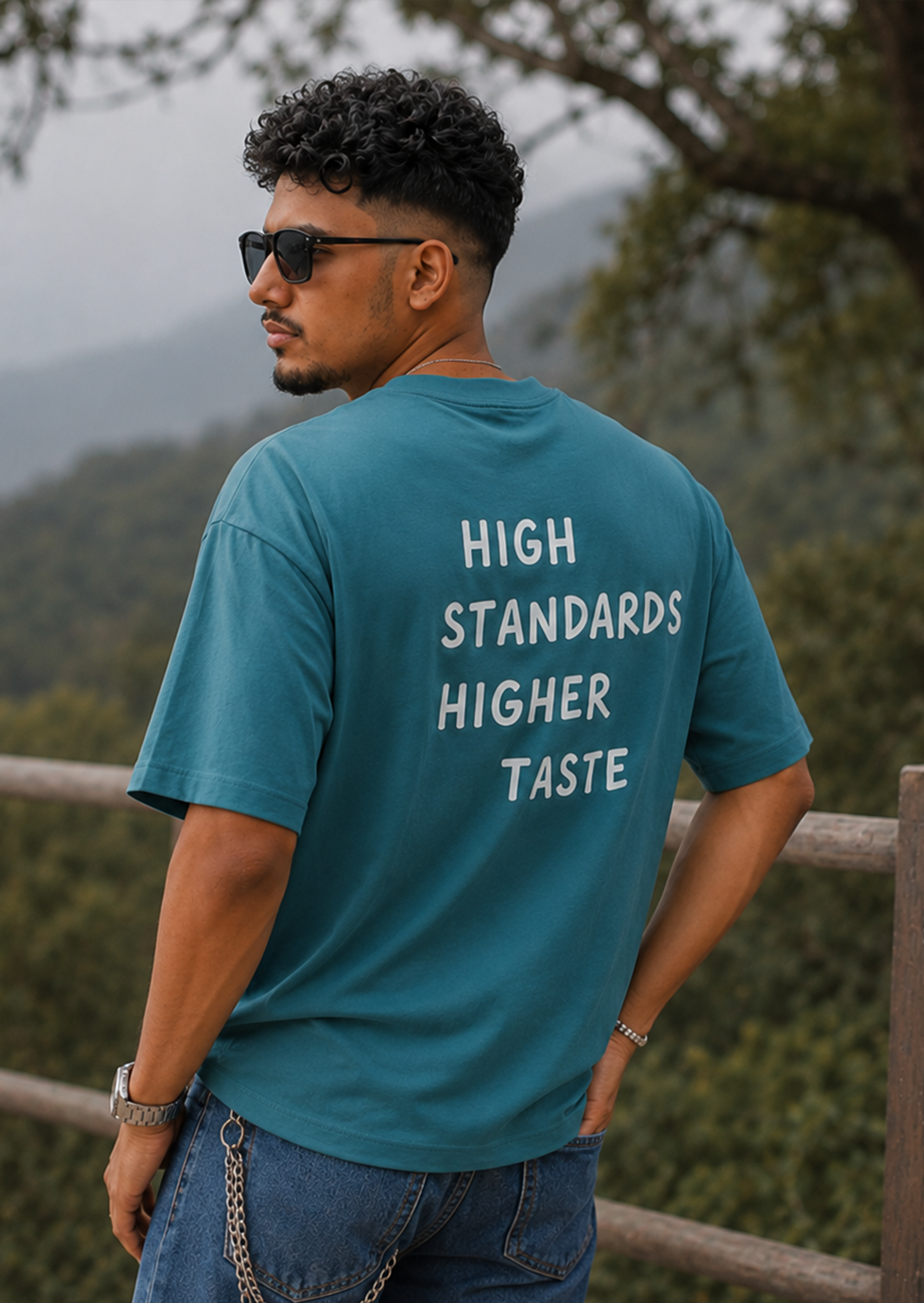 High standards high taste teal oversized tshirt
