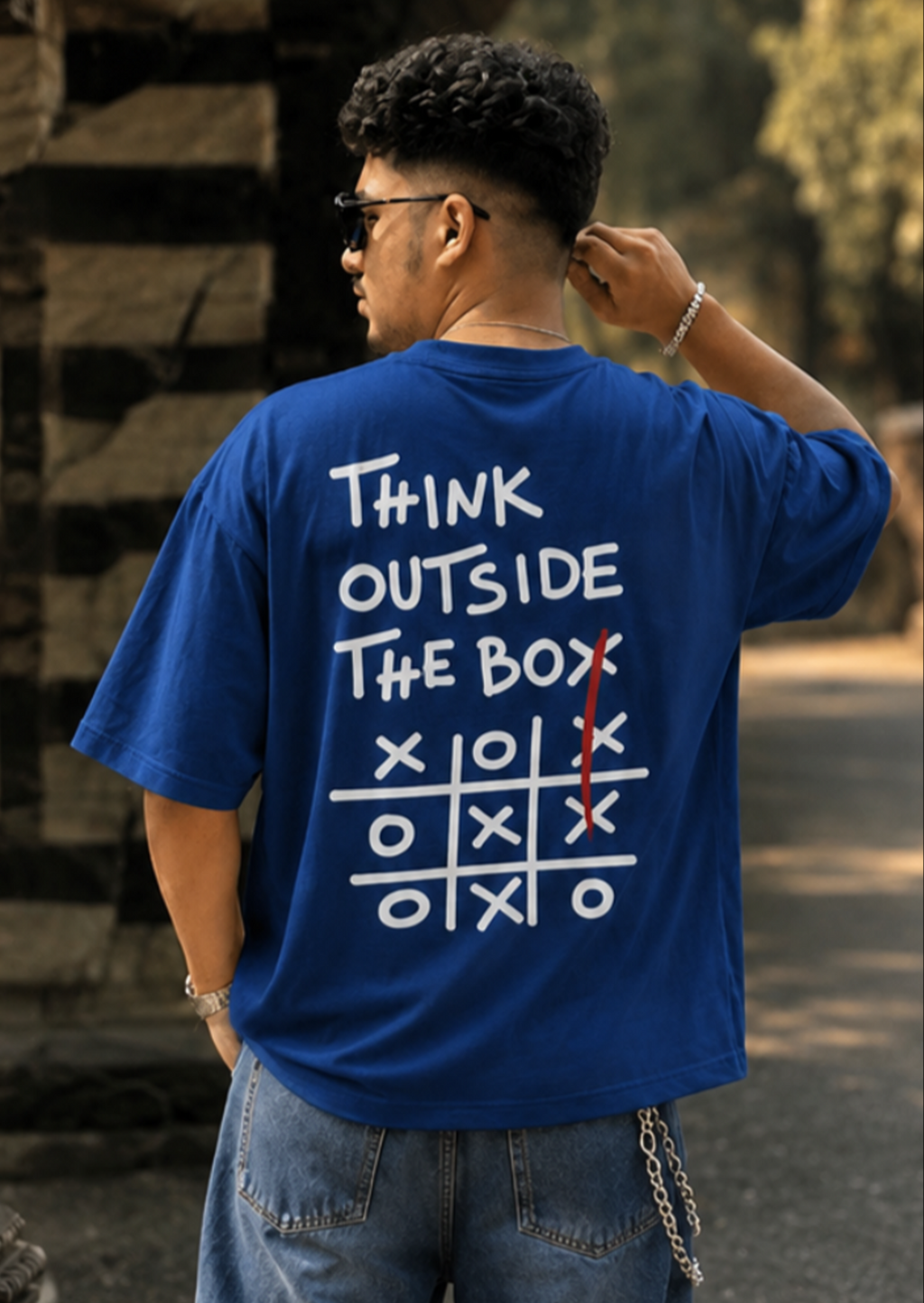 Think outside the box royal blue oversized tshirt